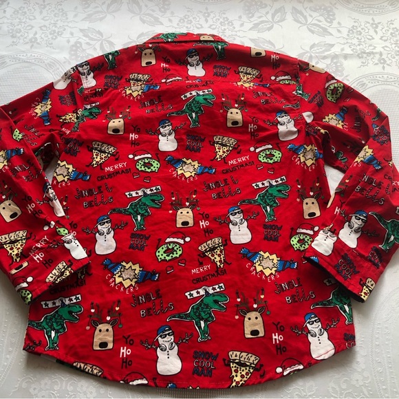 Free Planet Little Boys Size 7 (XL) Red Christmas Shirt Long Sleeves Button-Up - Picture 2 of 14